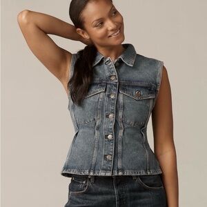 Anthropologie Pilcro Strong Shoulder Peplum Denim Vest XL